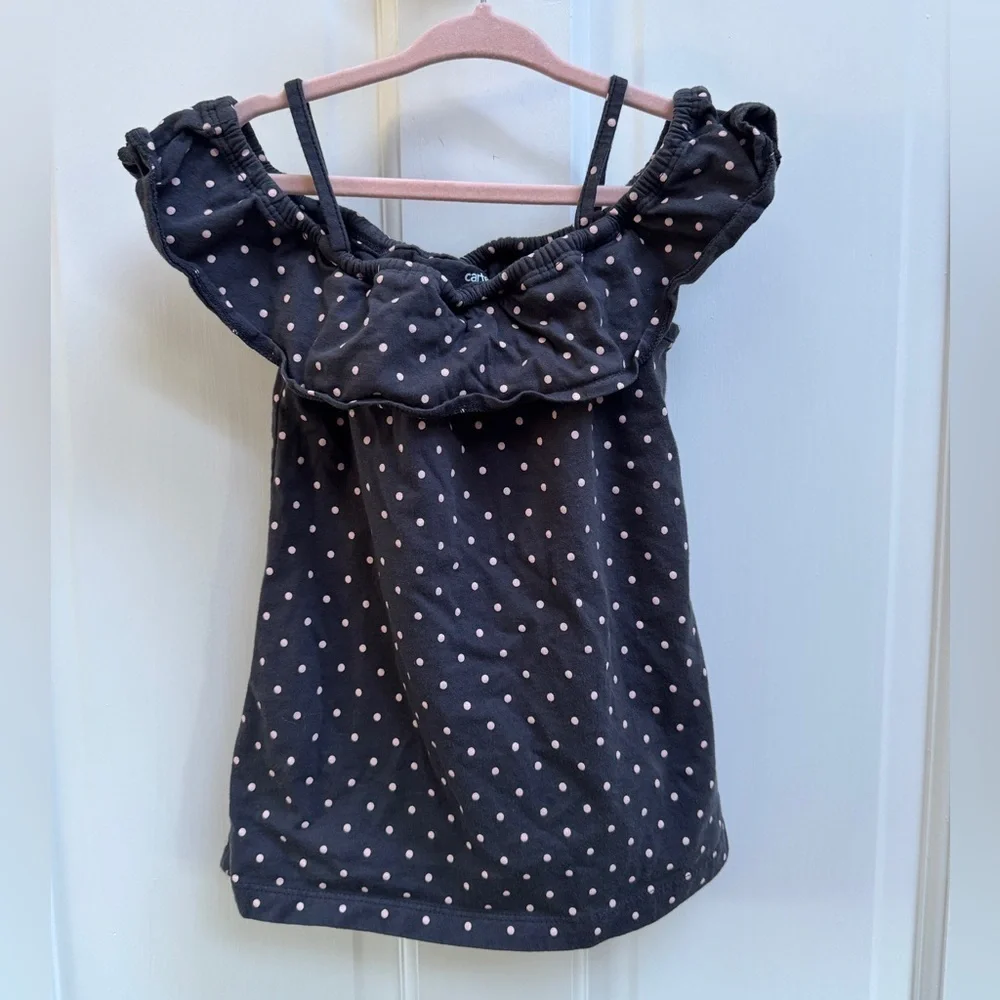 Carter's Girls Size 4 / 5 Dark Gray/Blue Pink Polka Dots Sleeveless Blouse Top